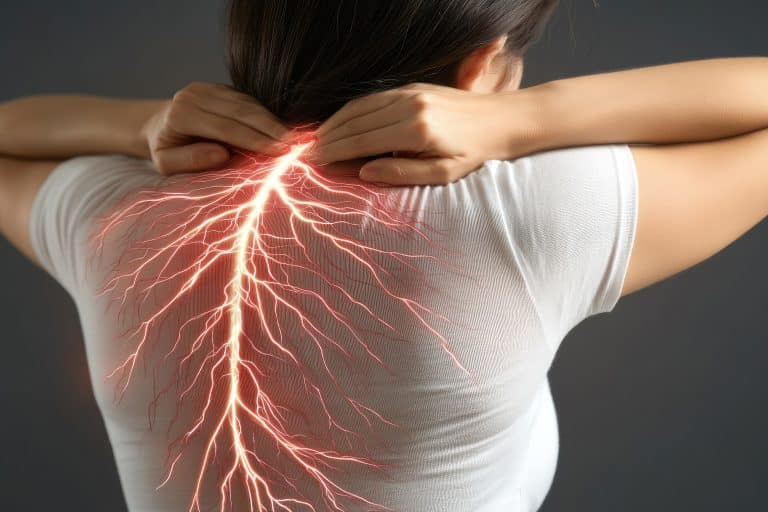 Chronic discomfort: portrayal of nerve pain originating in back, illustrating deep, radiating sensation affects daily activities, mobility, highlighting challenges of managing persistent discomfort